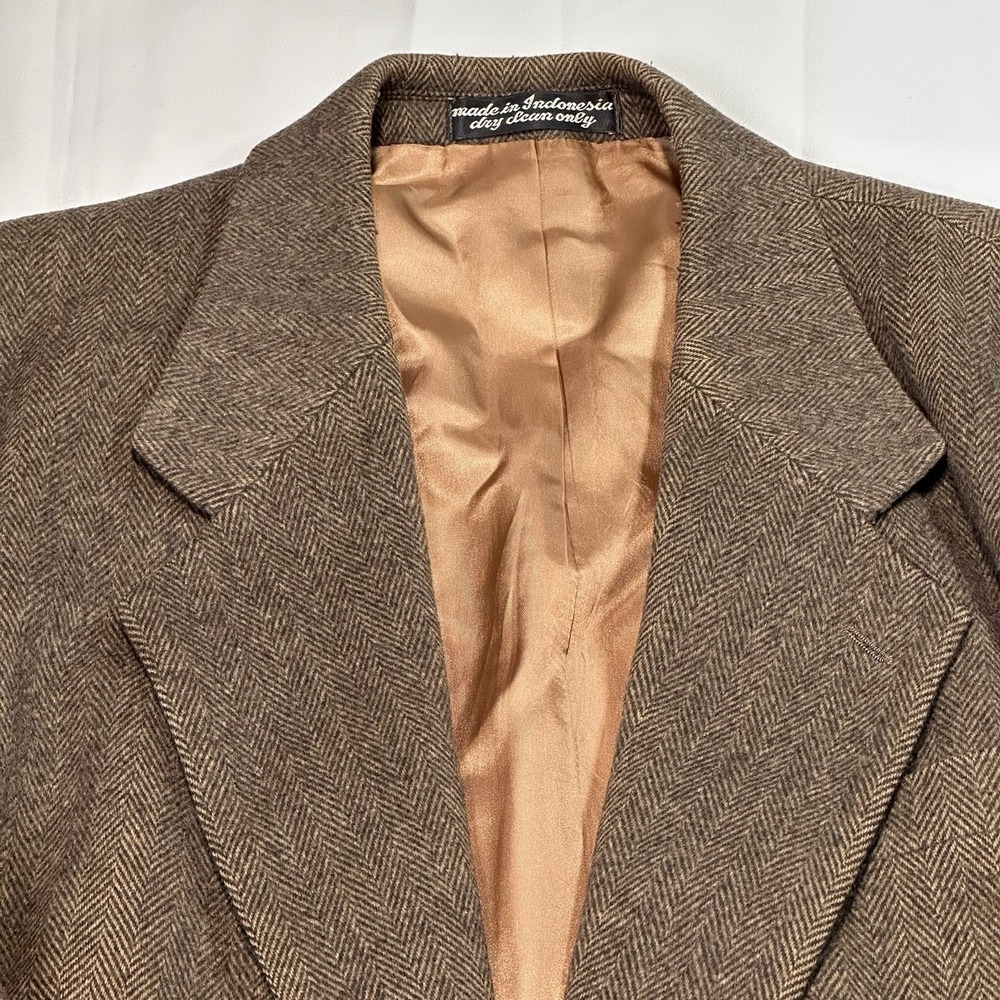 Van Jullen Brown CAMEL HAIR HERRINGBONE Sport Coat Blazer Jacket 40R Vintage - Picture 3 of 13